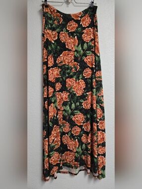 Lularoe Floral Black Maxi Skirt with Orange Rose Print